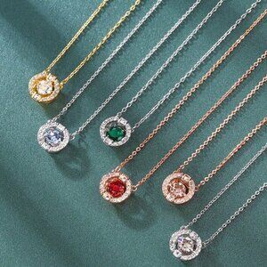 Rose Gold Crystal Circle Necklace Adjustable Minimalist Dainty Gift Jewelry